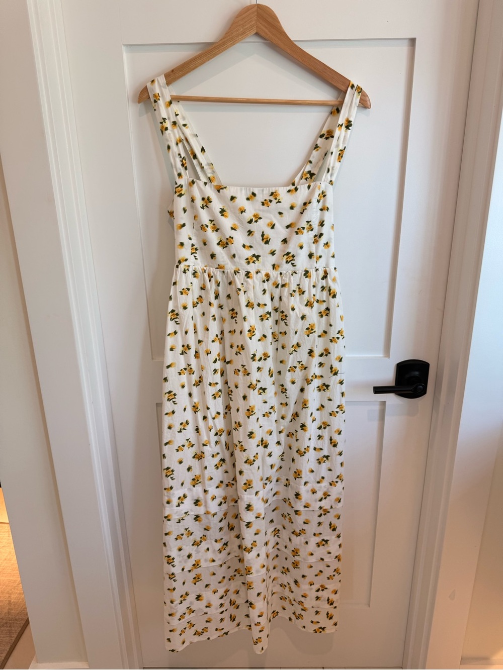 J. Crew White Midi Dress with Yellow Floral Print
